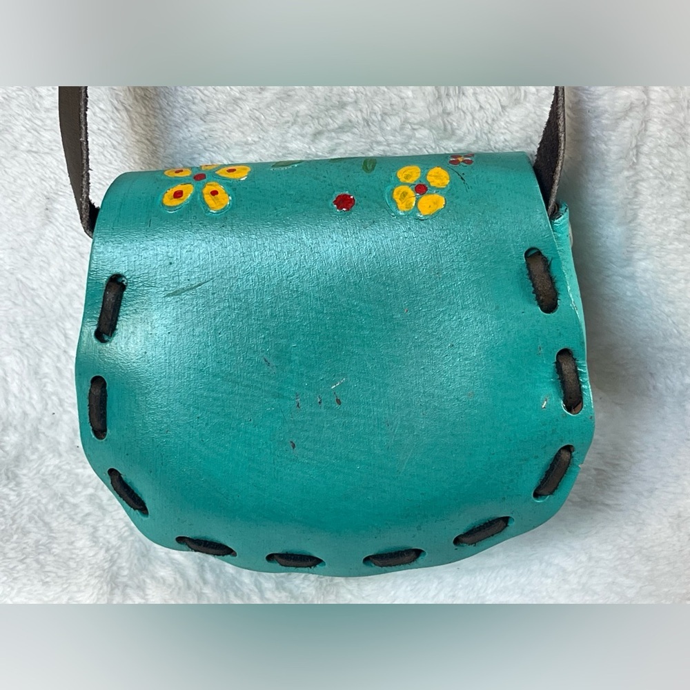 Vintage handmade Mexico leather mini purse crossbody colorful - Picture 3 of 10